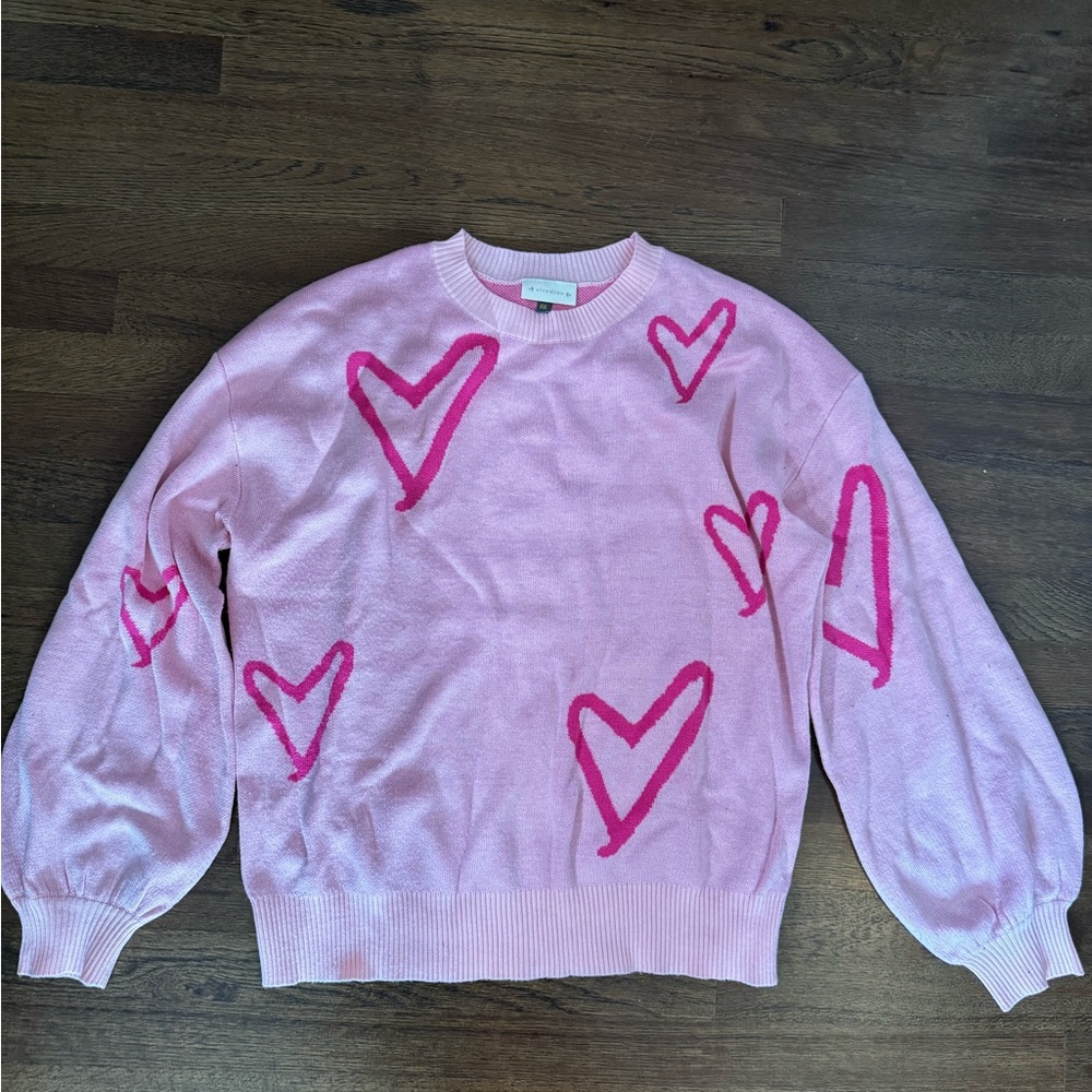 Pink heart bubble sleeve women’s sweater